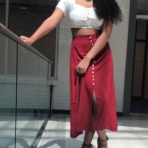 Burgundy Button Skirt and White Button Shirt